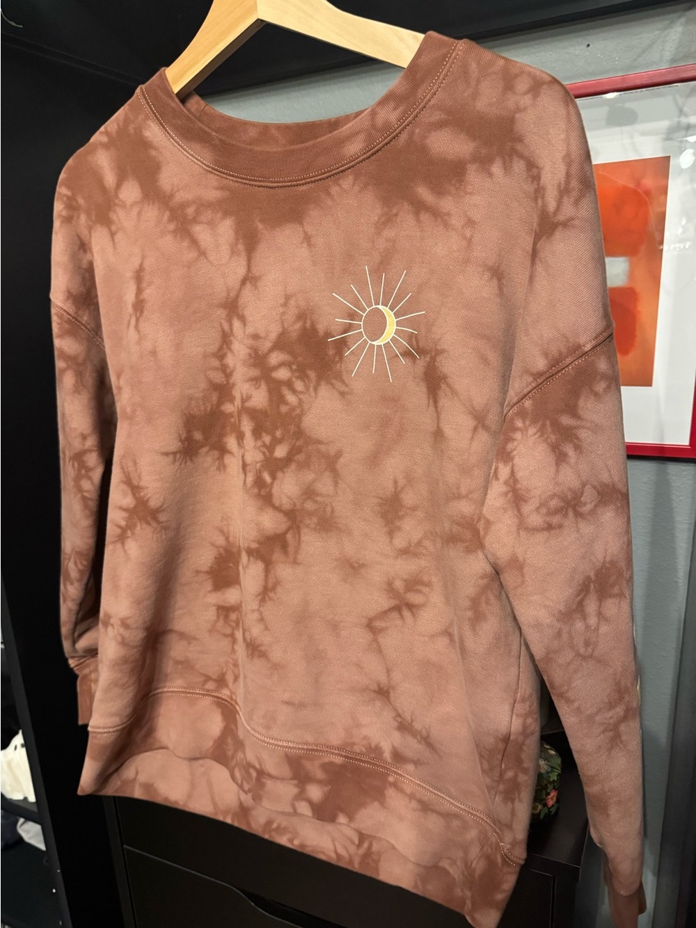 Madewell Tie-Dye Rust Celestial Sweatshirt with Sun and Moon Embroidery ☀️🌙